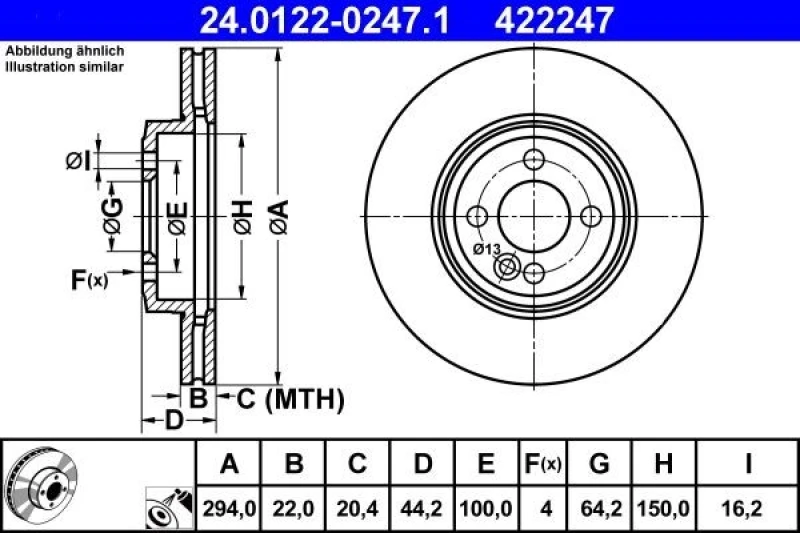 Image of ATE 24.0122-0247.1 Brake disc Vented, Coated, High-carbon Brake Disc (82)
