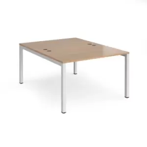 Image of Bench Desk 2 Person Starter Rectangular Desks 1200mm Beech Tops With White Frames 1600mm Depth Connex