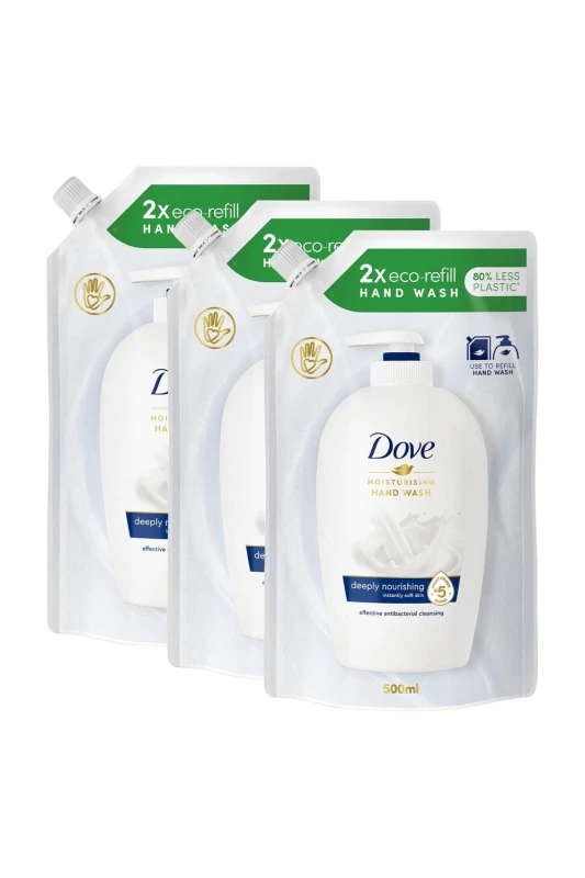 Image of Dove Moisturising Liquid 'Hand Wash' Eco-Refill 500ml 3 Pack White unisex