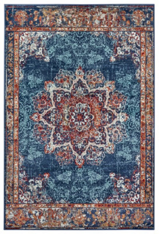 Image of The Rugs Orient Maderno Medallion Rug Polypropylene 0.8Cm Pile Vacuum Safe In Blue