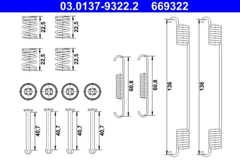 Image of Brake shoe fitting kit ATE 03.0137-9322.2