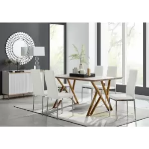 Image of Taranto Oak Effect Dining Table and 6 White Milan Chairs - White