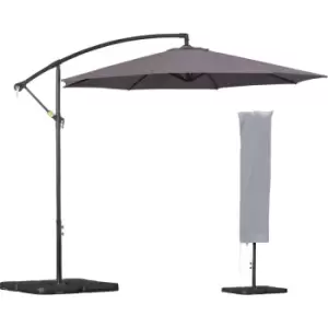Image of 3(m) Banana Parasol Cantilever Umbrella Garden w/ Base Weights, Grey - Outsunny