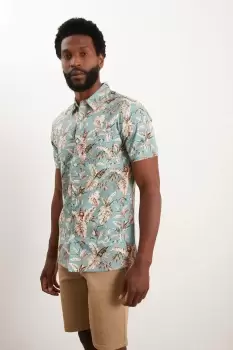 image of Mens Short Sleeve Light Blue Hawaiian Print Shirt