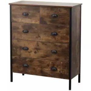 Image of Hmd Furniture - Retro Industrial Style Bedroom Chest of 3+2 Drawers,Storage Unit for Bedroom,Burning Wood Colour,Retro Industrial