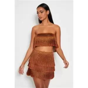 image of I Saw It First Copper Tassle Mini Skirt Co-Ord - Metallics