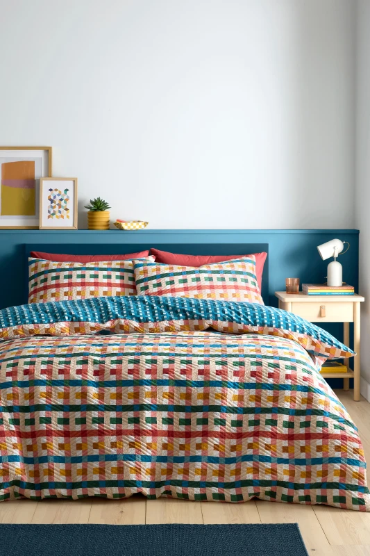 Image of Fusion 'Rhett' Textured Geometric Pinsonic Duvet Cover Set Size: Single Multicolor Unisex Single