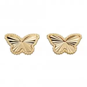 image of 9ct Granulation And Diamond Cut Gold Butterfly Stud Earrings GE2349