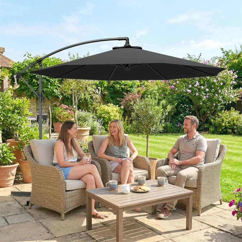 Image of OUTSUNNY 3(m) Banana Parasol Cantilever Umbrella Garden in Black Size: 3m x 3m Black Unisex 3m x 3m