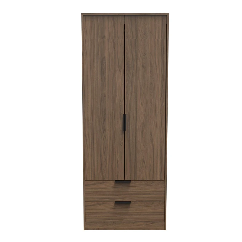 Image of Ready Assembled 2 U Fuji 2 Door 2 Drawer Wardrobe (Ready Assembled) in Walnut Walnut Unisex