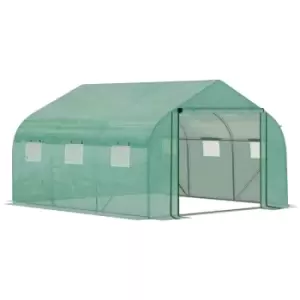 image of Outsunny 3.5 X 3 X 2M Outdoor Tunnel Greenhouse With Roll Up Door 6 Windows - Green