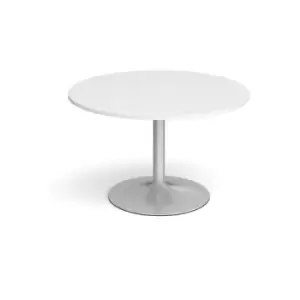 image of Trumpet base circular boardroom table 1200mm - silver base and white top