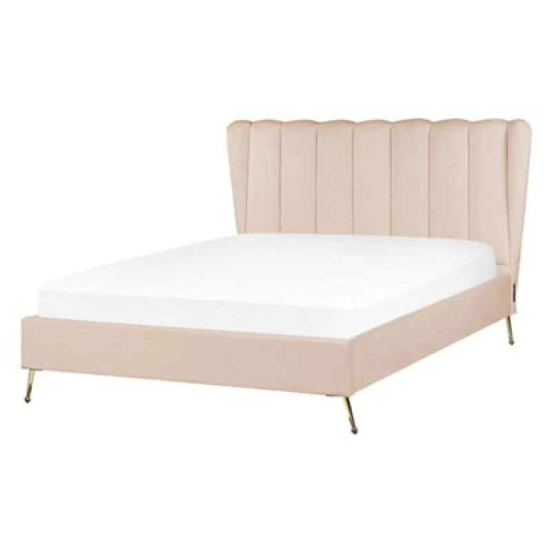 Image of Beliani Bed Velvet Miribel 140 X 200 Cm (Eu Double) Beige