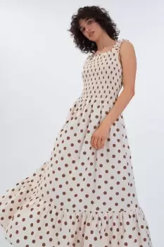 Image of Freesia Shirred Midi Dress, Brown Spot / 12