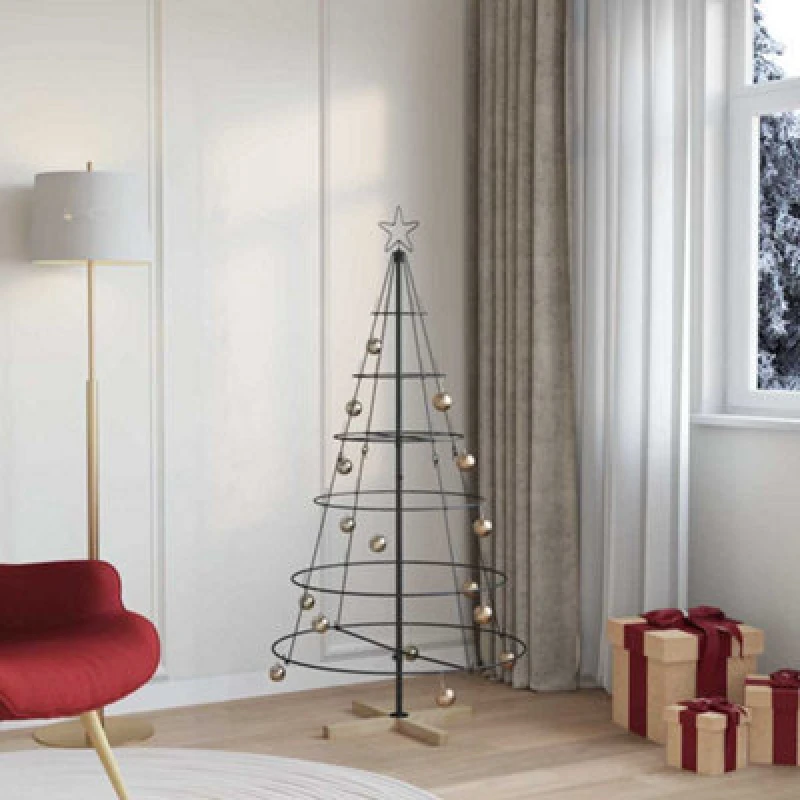 Image of Vidaxl Christmas Cone Tree With Stand Black 150 Cm Steel