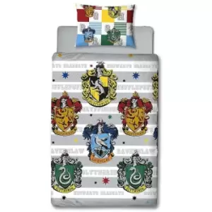 Image of Harry Potter Crest Duvet Cover Set (Single) (Multicoloured) - Multicoloured
