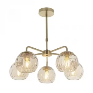 Image of Multi Arm Glass Pendant Light Satin Brass Plate, Champagne Lustre Glass