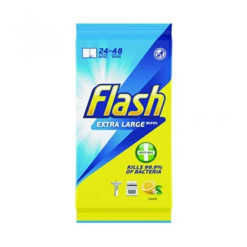 Image of Flash Anti-Bacterial Wipes XL Lemon 24 sheets Pack of 8 C002500