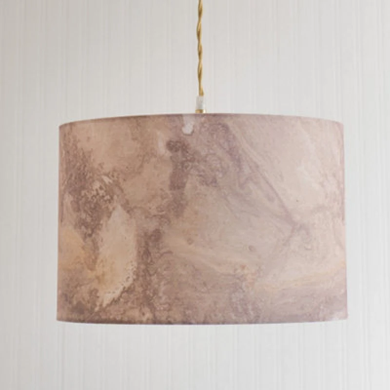Image of ValueLights ValueLights Leanne Marble Effect Drum Easy Fit Ceiling Pendant Lamp Shade and Bulb in Stone Stone One Size Unisex 5059406065637