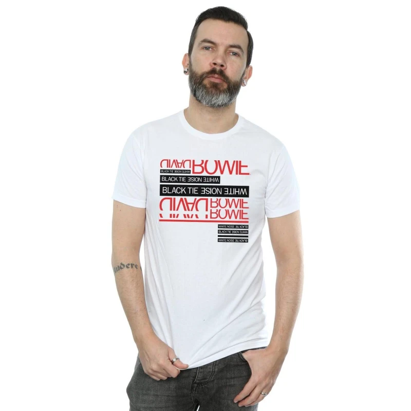Image of David Bowie David Bowie Men Black Tie White Noise T-Shirt Size: Small White S Male 5057981565870