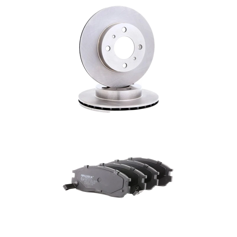Image of RIDEX 3405B3133 Brake disc and pads set Front Axle, Brake Disc Type: internally vented, with acoustic wear warning Brake Set,disc brakes (3405)
