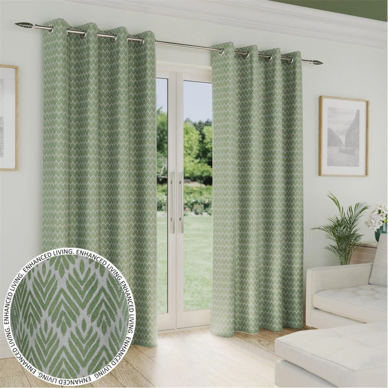 Image of Enhanced Living Aspen Light Filtering Eyelet Curtains Green 117 x 137cm WB72811