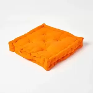 Image of Cotton Orange Floor Cushion, 50 x 50cm - Orange - Homescapes