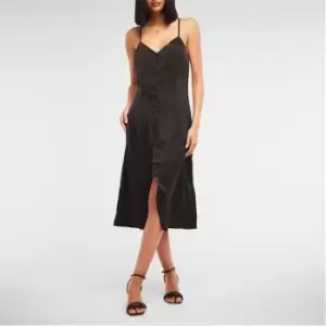 Missguided Cami Button Front Satin Midi Dress - Black