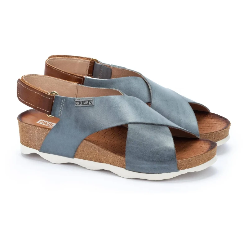 Image of Pikolinos Mahon Leather Womens Hook and loop Sandals - Denim - Size:UK 6-6.5