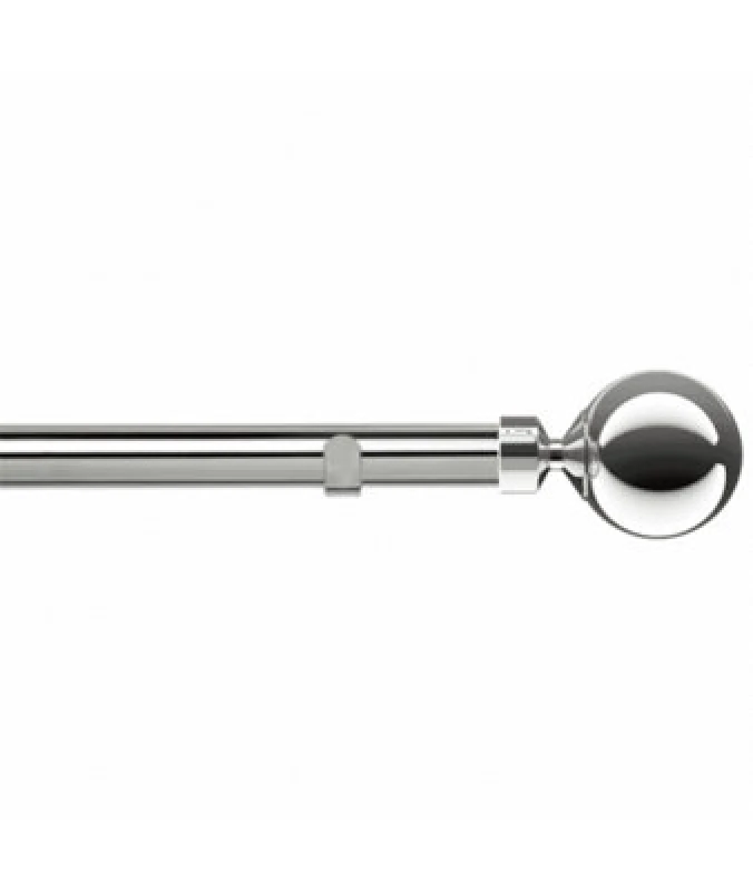 Image of Unknown 28mm Fixed Length Metal Eyelet Curtain Pole Set In Chrome - Sphere Finial, 50Cm