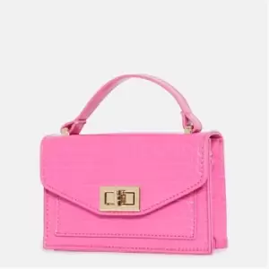 image of Missguided Faux Leather Mock Croc Buckle Detail Bag - Pink