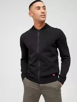 Image of HUGO San Jaque Knitted Zip Thru - Black, Size 2XL, Men