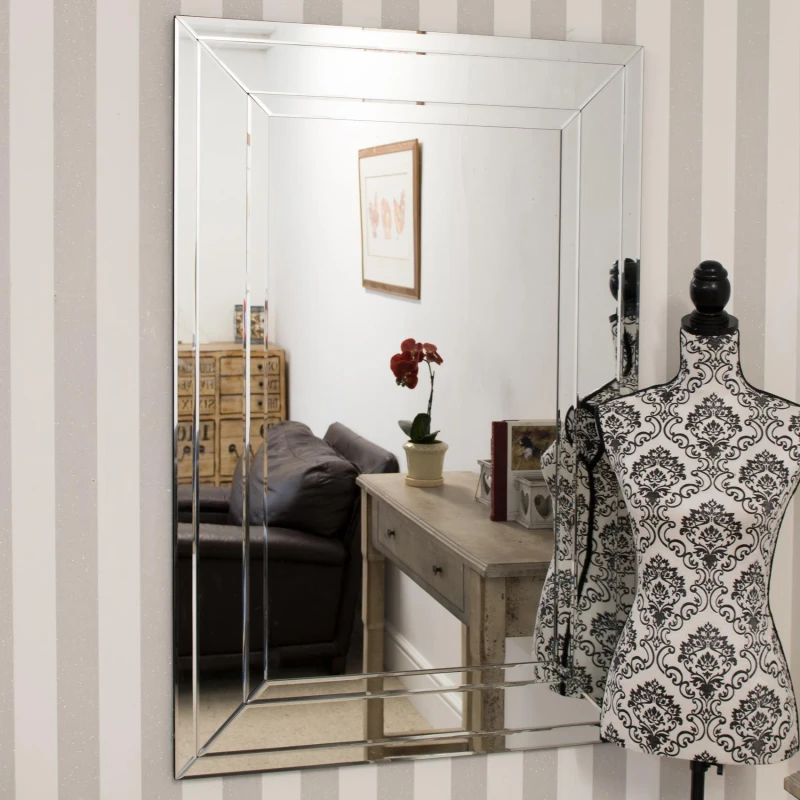 Image of Mirroroutlet Langley All Glass Modern Bevelled Dress Mirror 120 X 80Cm