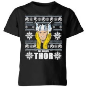Image of Marvel Thor Face Kids Christmas T-Shirt - Black - 9-10 Years
