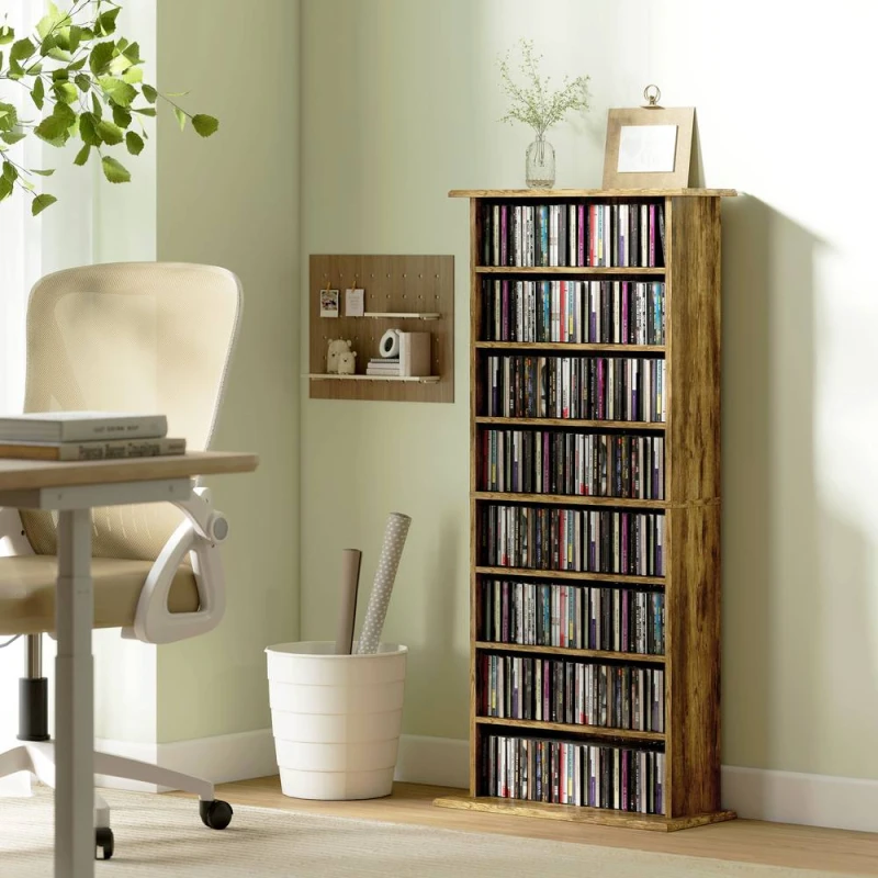 Image of HOMCOM CD Storage Unit DVD Tower Bluray Storage Shelf for Living Room Brown Brown Unisex