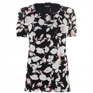 Image of DKNY Mesh Ruched Sleeve Shirt - BLACK MULTI