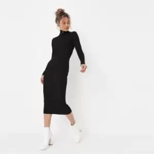 image of Missguided Tallroll Neck Ribbed Midi Dress - Black