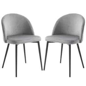Image of HOMCOM Velvet Contemporary Set Of 2 Kitchen Dining Chairs Grey