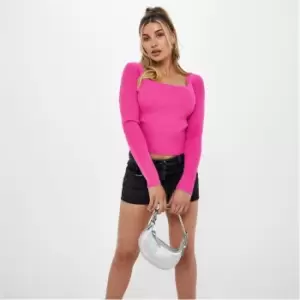 Missguided Rib Basic Square Neck Knit Top - Pink