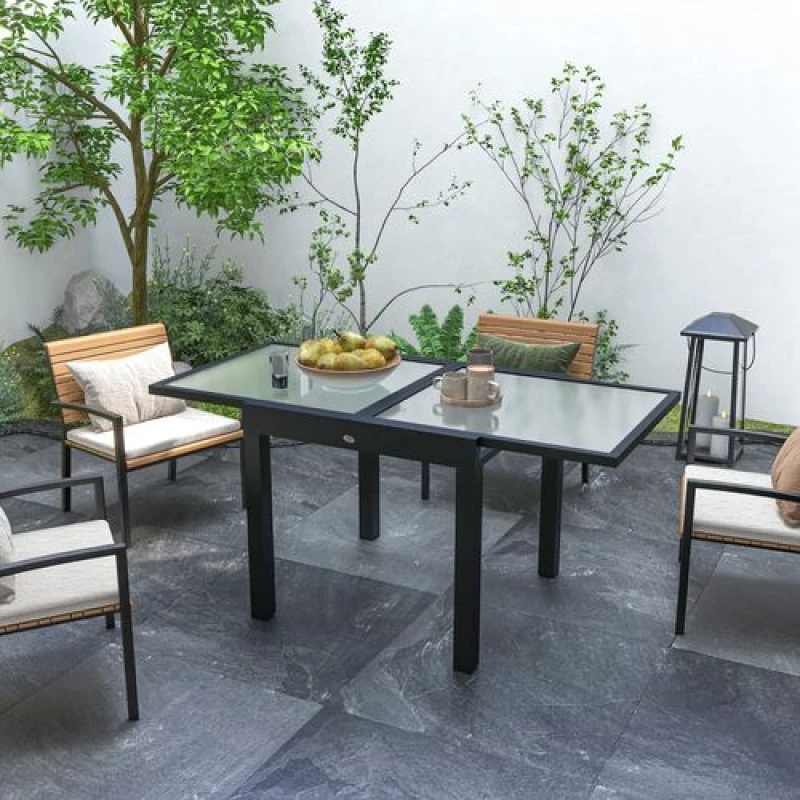 Image of Outsunny Extendable Outdoor Dining Table Patio Table, Clear Clear