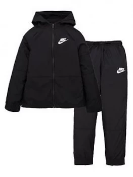 Image of Boys, Nike Unisex NSW Woven Hooded Tracksuit - Black/White, Size M=10-12 Years