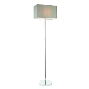 Image of Owen Rectangular Floor Lamp Chrome Plate, Grey Fabric Shade With USB Socket
