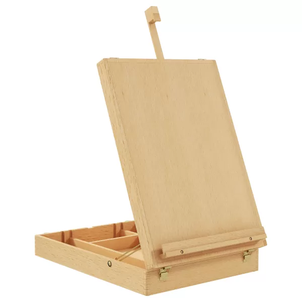 image of Vinsetto Wooden Table Easel Box Hold Canvas up to 61cm, Adjustable Beechwood Storage Table Box Easel, Portable Folding Artist Drawing & Sketching