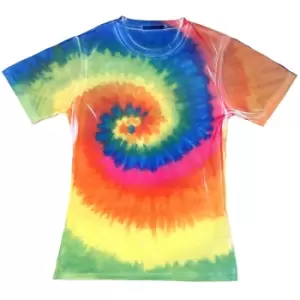 image of Colortone Womens/Ladies Short Sleeve Rainbow Tie Dye T-Shirt (2XL) (Rainbow)