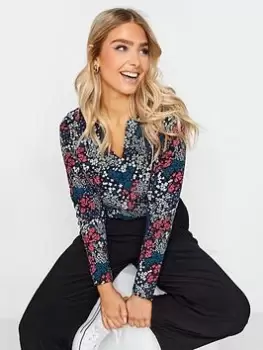 Image of M&Co Mixed Ditsy Notch Neck Top, Blue, Size 12, Women