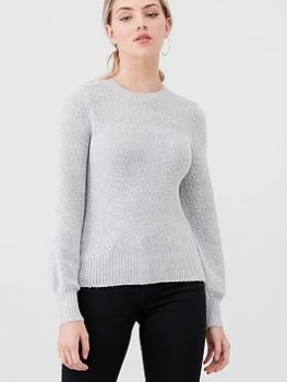 Image of Oasis Bella Blouson Sleeve Sequin Jumper - Pale Grey, Pale Grey Size M Women