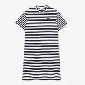 Womens Lacoste Striped Cotton Jersey T-Shirt Dress Size 8 Black/white