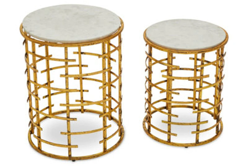 Image of Orsina Distinctive Set Of 2 Tables With Jupiter Base, Metallic Nesting Table, Old Finish Bedside Table For Bedroom