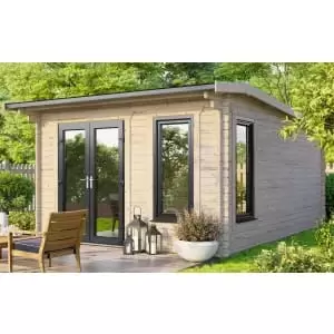Image of Power Sheds 12 x 14ft Left Hand Door Apex Notched Logs Log Cabin