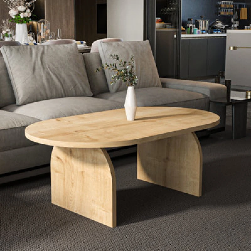 Image of Decorotika Mono 120 Cm Oval-Cut Coffee Table Sapphire Oak